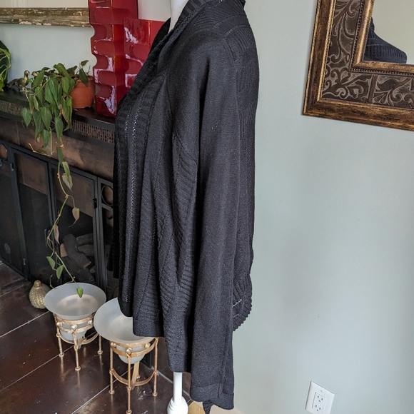 Anthropologie Women's Small Black Open Front Open Knit Detail Cardigan 150 - Picture 3 of 10